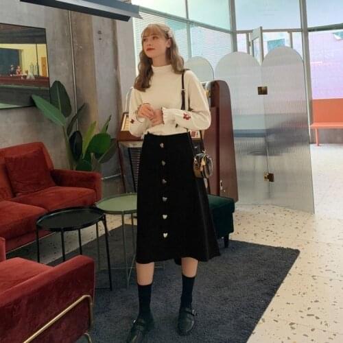 Spring New Womens A-line Skirt Casual Single-Breasted Skirt High Waist Solid Color Ladies Skirt