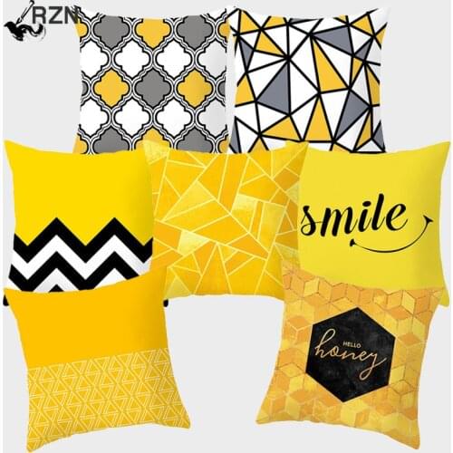 Yellow Decorative Cushion Covers 45*45cm Polyester Pillow Decorative Geometric fundas cojines housse coussin Pillowcovers