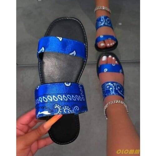 Hot 2020 Womens Summer Flat Slippers Printed Outdoor Sandals Open Toe Beach Shoes Fashion Plus Size 43