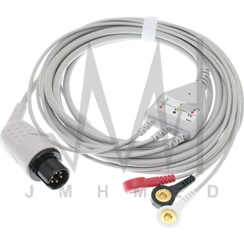 6pin ECG EKG 3/5 Lead one-piece Cable and Electrode Leadwire for AAMI6P Patient monitor, Snap/Clip/VET Alligator clip