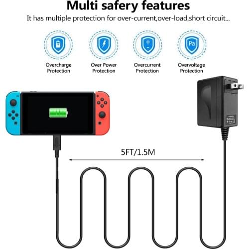 AC Adapter Charger For Nintend Switch NS Game Console Wall Travel Home Charge 5V 2.6A Charging USB Type C Power EU & US Plug
