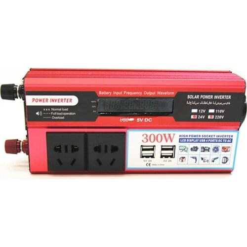 Car Inverters Voltage Power Converter Adapter Car Charger 300W Alligator Clip USB 24~220V Transformer with LCD