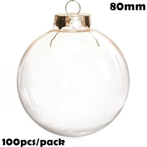 Free Shipping DIY Paintable/Shatterproof Clear Christmas Decoration Ornament 80mm Plastic Ball, 100/Pack