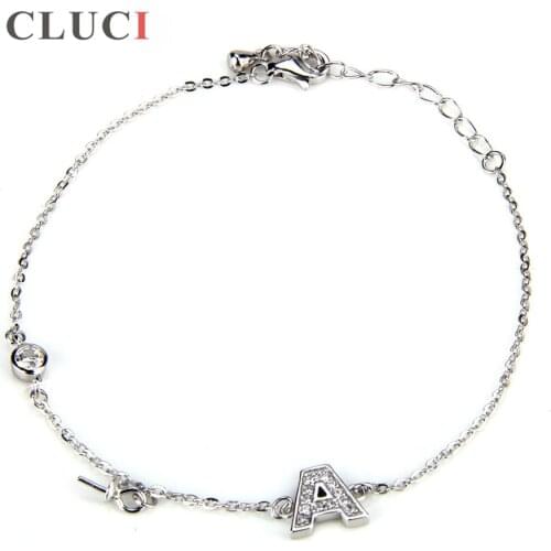 CLUCI women jewelry Letter A lobster clasp 925 sterling silver bracelet fitting pearl seat for DIY pearls bracelet SB010SB