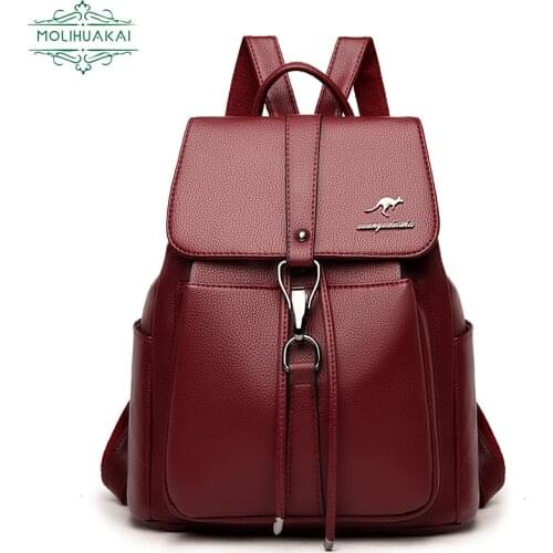 MOLIHUAKAI Womens Backpack 2021 New PU Leather Bolsa Feminina Wild Fashion Simple Backpack Large Capacity Travel Bags Mochila