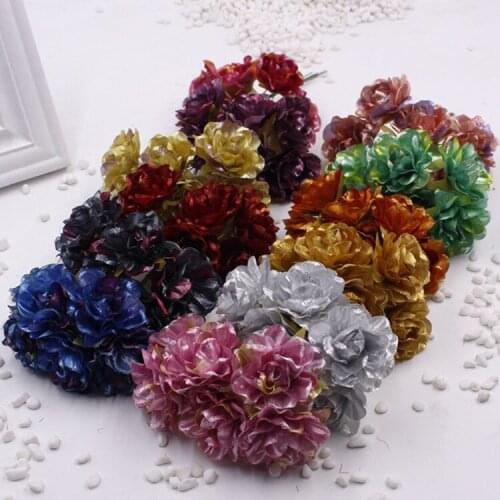 4.5cm Artificial Fabric Glitter Rose Bouquet Wedding Flowers For Hair Wreath Corsage Wrist Flower Scrapbooking Floral Supplies