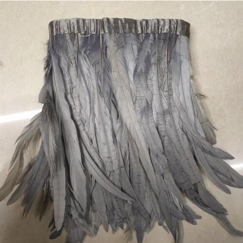 2 meters beautiful gray cock tail feather cloth belt feather length 12-14 inches / 30-35 cm dance costume show decoration