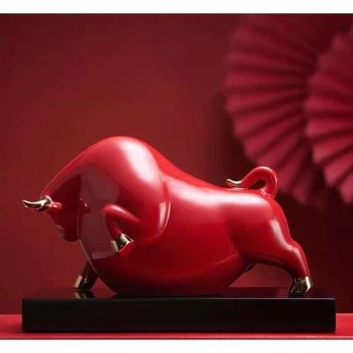 Creative Ceramic Red Cattle Ornaments Home Living Room Office Desk Mascot Zodiac Display Home Decoration Accessories Modern