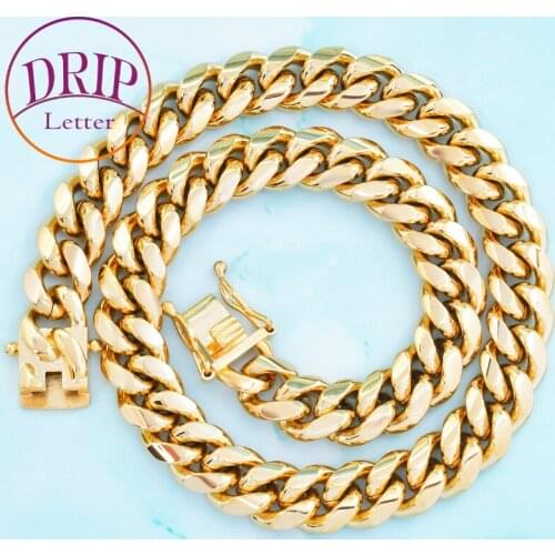 12mm Gold Color Stainless Steel Cuban Necklace For Mens Hip Hop Link Chain Jewelry 16-28inch
