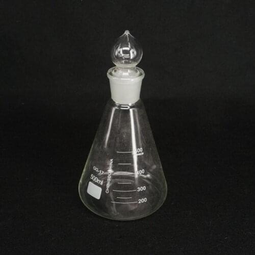 500ml Lab Borosilicate Glass Erlenmeyer Conical Flask with Ground-in Stopper