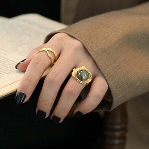 Summer Love 925 Sterling Silver Natural Lava Grain Labradorite Elegant Crystal Opal Gem Ring Design for Women 2020 Dropshipping