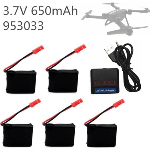 5PCS 3.7V 650mah lipo battery with 5-in-1 charger for X8TW X8T Q1012 Q9 quadcopter spare parts drone battery