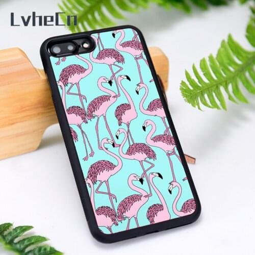 LvheCn Silicone Rubber Phone Case Cover for iPhone 6 6S 7 8 Plus X XS XR 11 12 Mini Pro Max Flamingo Pattern