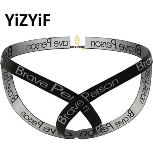 Men Sexy Briefs Letter Print Elastic Waistband T-back Hollow Out Jockstrap Thongs Fashion Underpants Underwear for Men Nightwear