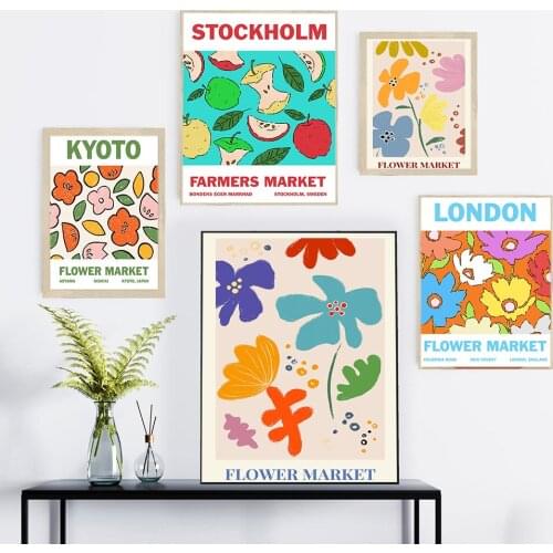 Stockholm Kyoto Flower Market Canvas Poster Wall Art Print Fruits Flowers Illustration Painting Pictures Modern Kitchen Decor