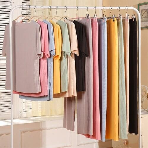 New Ice Silk Short Sleeve Trousers Women Pajamas Set 2021 Spring Summer Home Suit Loose Female Sleepwear Nightgown Nightwear