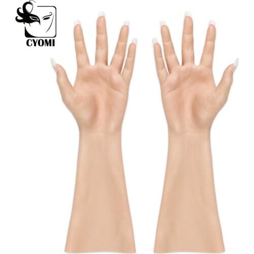 CYOMI 40CM Realistic skin Silicone Female Gloves Artificial Skin Lady Fake Hands Cosplay For Transgender Crossdresser Drag Queen