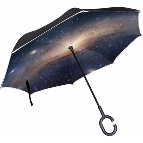 Amazing Beautiful Space Printed Reverse Umbrella Creative Luxury Fashion Car Umbrellas Sky Kazbrella Double Layer Paraguas
