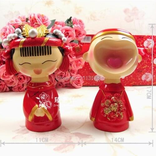 Happy Chinese wedding cake toppers table decorations bride and bridegroom Figurine cake topper decoration Valentines Day gift