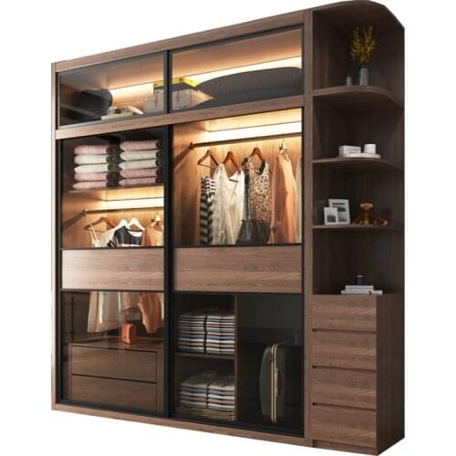 Sliding door wardrobe Simple and economical assembled solid wood sliding door bedroom wardrobe