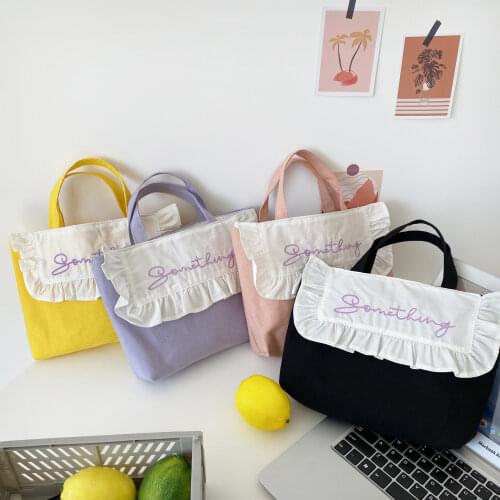 Sweet Girls Candy Color Canvas Handbags Summer Picnic Women Retro Bento Bag Fashion Ruched Ladies Small Tote Purse Shoulder Bags
