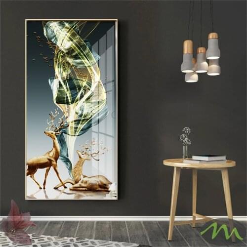 Modern Gold Moon Tree and Deer Canvas Wall Art Paintings for Living Room Bedroom Posters and Prints Home Decoration Picture