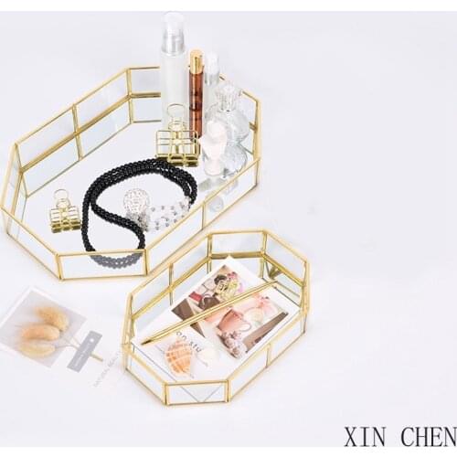 European style glass storage tray cosmetic tray girl gift lipstick nail polish jewelry display stand makeup brush storage