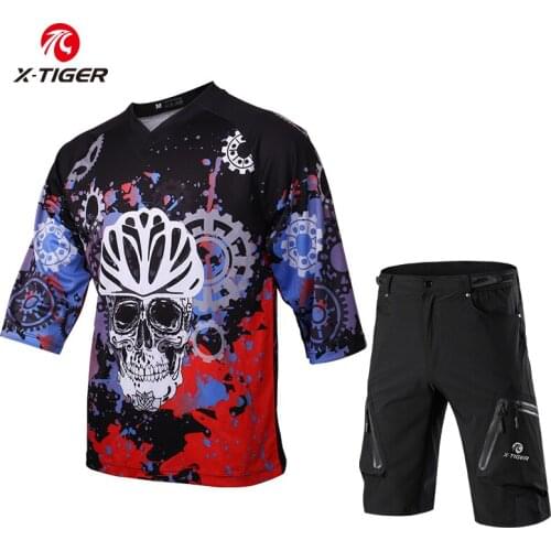X-Tiger Bicycle Cycling Clothes Medium Sleeve DH Shirt Downhill Jersey Anti-sweat Quick-Dry Downhill Shirt Jersey Bike Set
