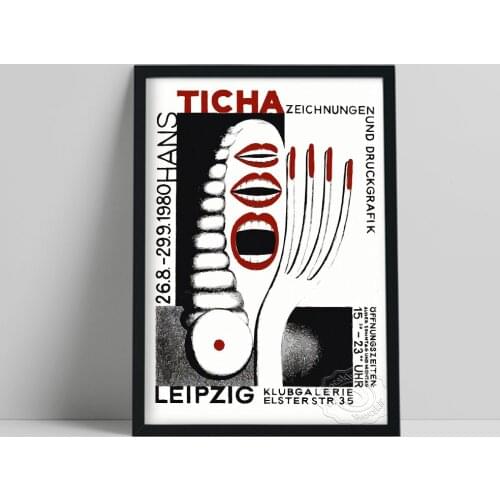 Hans Ticha Exhibition Poster, Zeichnungen Und Druckgrafik Prints, Abstract Mouth Hand Wall Picture, Graphic Arts Illustration