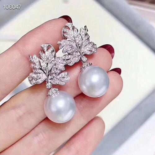 Pure 925 Sterling Silver Fine Jewelry Fresh Water White 9-10mm Round Pearl Dangle Earrings for Women Fine Pearl Earrings