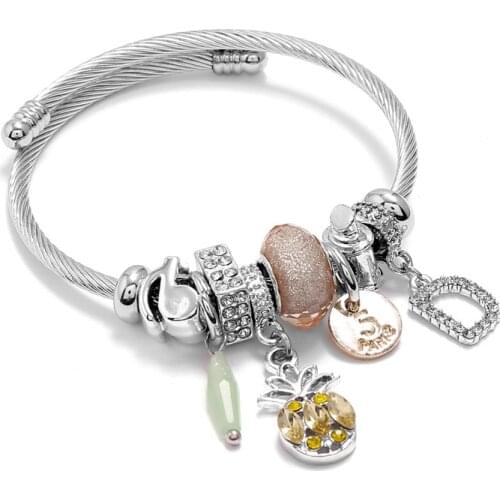Crystal Pineapple Charms Bangles For Women Fashion Stainless Steel Cuff Bracelets Boho Jewelry Luxury Brand Bijoux Femme
