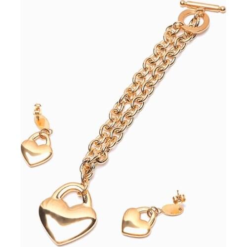 Love Heart Honey Bracelet Earrings Jewlery Sets for Women Gift Fahion Gold HD200