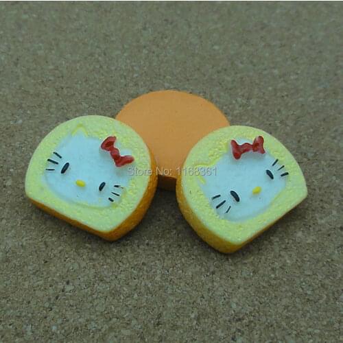 1pcs/lot resin flat back light yellow Kitty cat cake 19mm Cabochons Hair Bow Center Card Frame Making Craft DIY B012-9