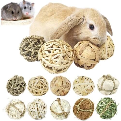 1PC Hamster Rabbit Bird Small Animals Natural Grass Chewing Bite Ball Pet Molar Teeth Clean Grinding Hand Knitted Balls