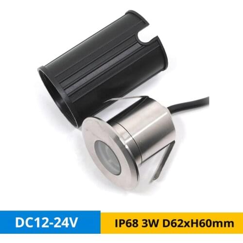 12pcs/lot DC12V 3W Underwater LED Spot Light IP68 Stainless Steel Buried Underground Lamp Outdoor Lighting Hole-cut D44mm