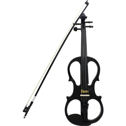 4/4 Wood Maple Black Electric Violin with Ebony Fittings Cable Headphone Case for Music Lovers Beginners