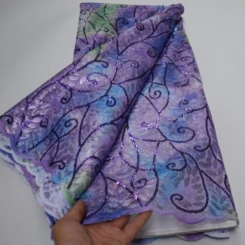 5yards/pc) High quality lilac purple African sequins tulle lace wonderful embroidered French net lace for party dress FLP280