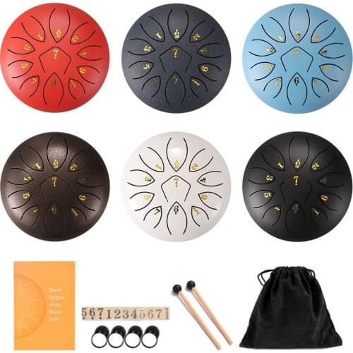 5.5/6/8 inch Tongue Drum 8/11 Tune Notes Hand Pan Drum with Drumsticks Sticker Storage Bag Percussion Musical Instrument