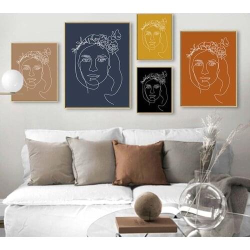 Abstract Lady Line Drawing Picture Nordic Colorful Figure Canvas Painting Wall Art Posters and Print for Living Room Home Decor