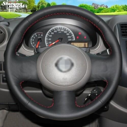 Shining wheat Hand-stitched Black Leather Car Steering Wheel Cover for Nissan March Sunny Versa 2013 Almera