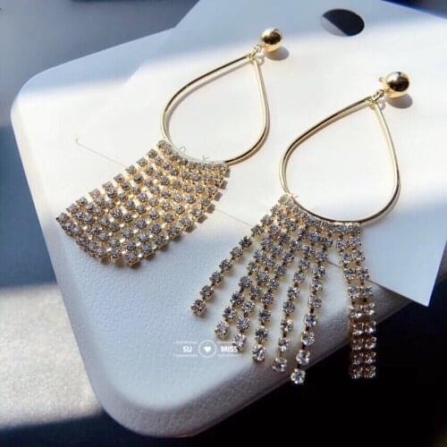 Bohemian Tassel Crystal Long Drop Earrings with Circle for Women High Quality Fringe Earrings 2019 Fashion Woman Jewelry