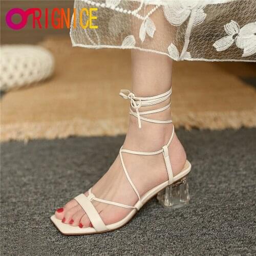 Orignice Summer Women Cross Strap Gladiator Sandals Fashion Transparent Heels Sexy Peep Toe Solid Color Party Dress Shoes White