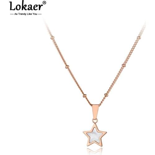 Lokaer Trendy White Shell Star Choker Necklaces For Girls Rose Gold Titanium Stainless Steel Female Chain Pendant Jewelry N19128