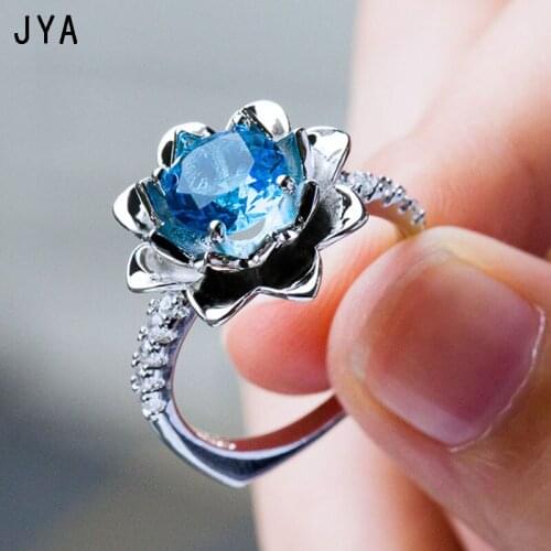 Cpop New Big Blue Cubic Zirconia Rings for Women Rhinestone Flower Engagement Ring Jewelry Wholesale Lots Bulk Anniversary Gifts