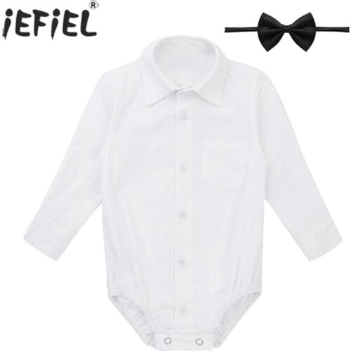 Toddler Infant Baby Boy Gentleman Formal Shirt Romper Body Jumpsuit Lapel Long Sleeves Newborns Wedding Birthday Party Clothes