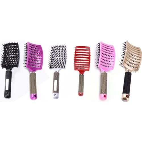 Wild Boar Bristles Fluffy Shape Non-slip Plastic Large Curved Massage Comb