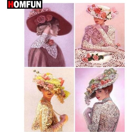 HOMFUN Rhinestone Painting Crystal Decor Diy Diamond Painting "Woman elegant flower" 3D Cross Stitch Pattern Diamond Embroidery