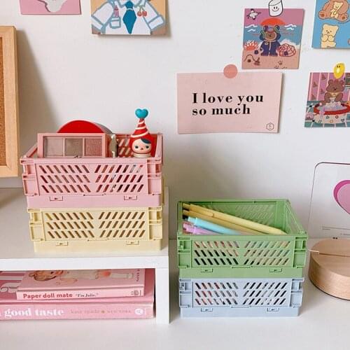 Korea Mini Folding Plastic Storage Box Student Desktop Organizing Handbook Tape Stationery Skin Care Products Tape Small Basket