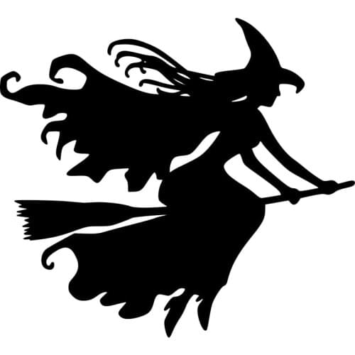 Beautiful Witch on Broomstick Car Sticker Black/Silver Decal Vinyl Car-styling 12.8*11.6cm T-00011
