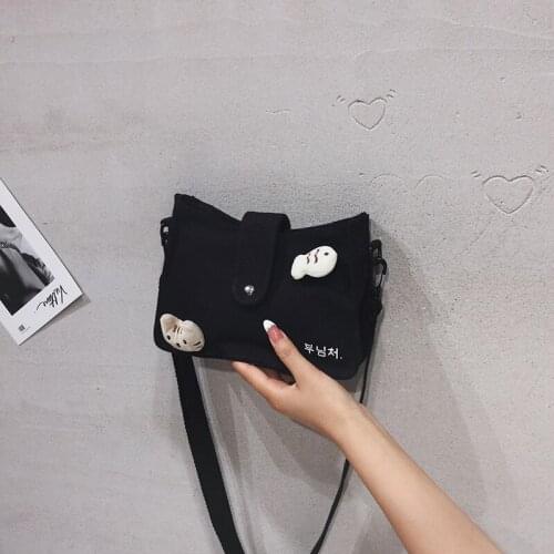 Summer Women Shoulder Bags Crossbody Bags Fashion Cute Cartoon Bag purse Casual Canvas Short Trip Messenger bags Black/White